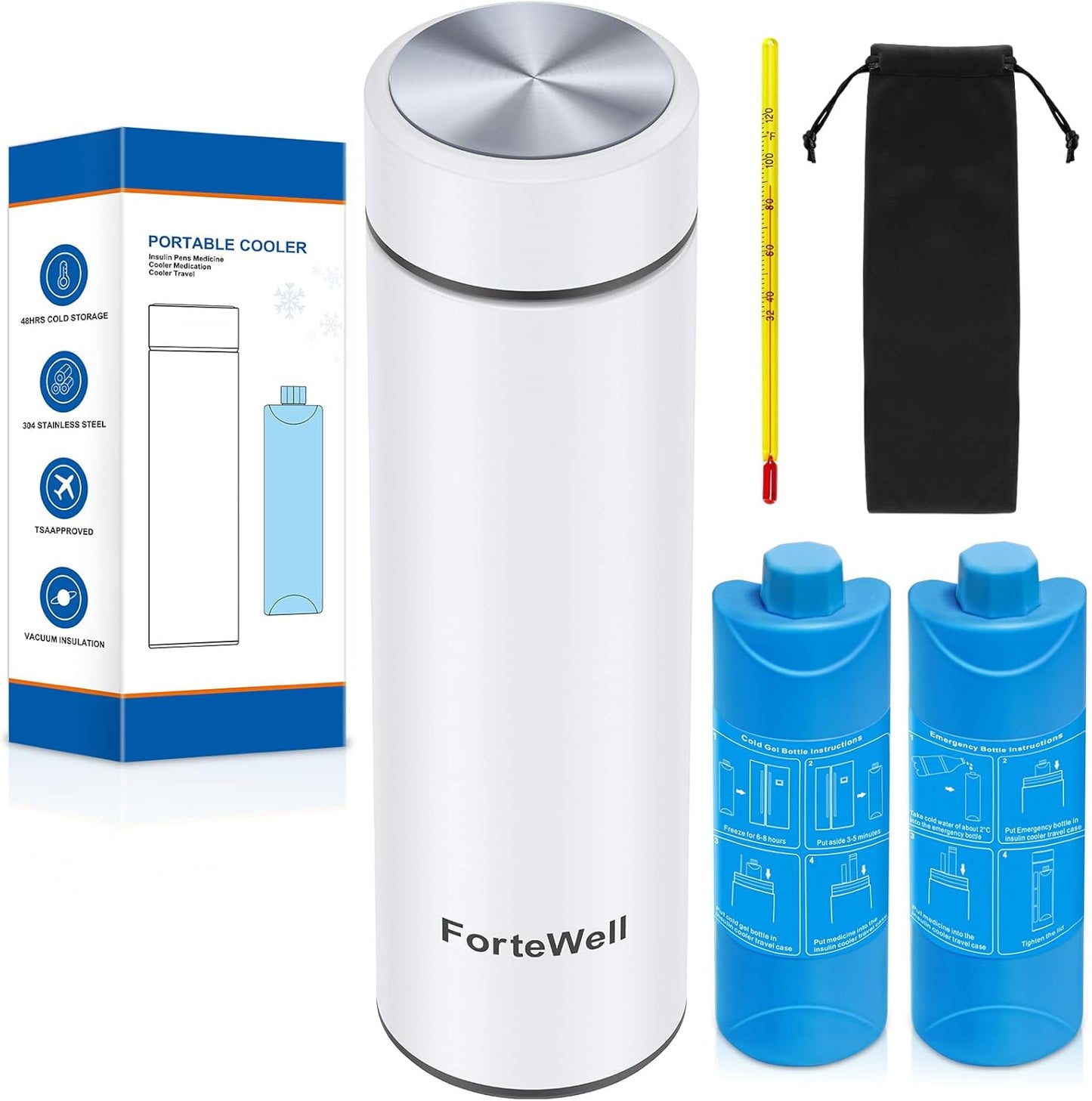 TSA Approved Insulin Travel Cooler – Compact Medication Travel Case for Diabetics – 60H Cooling for 2-3 Insulin Pens – Ideal Travel Cooler for EpiPens (White)