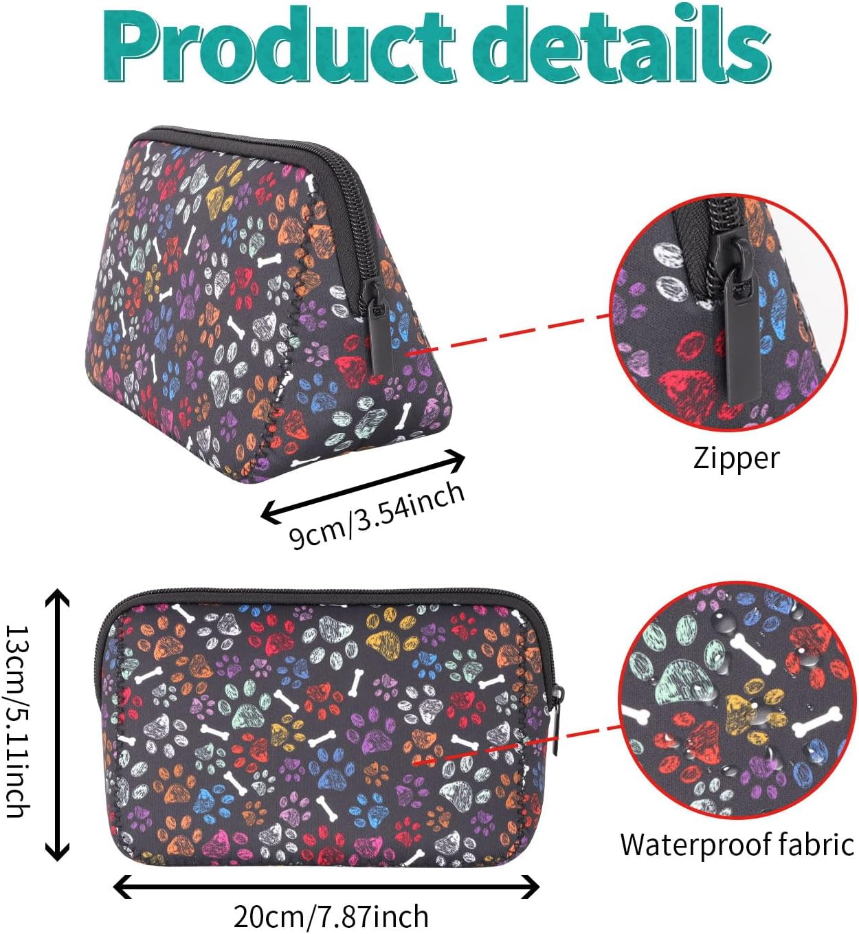 Cosmetic Bag Waterproof Neoprene Zipper Pouch Travel Portable Toiletry Makeup Bags Organizer Case for Women and Girls