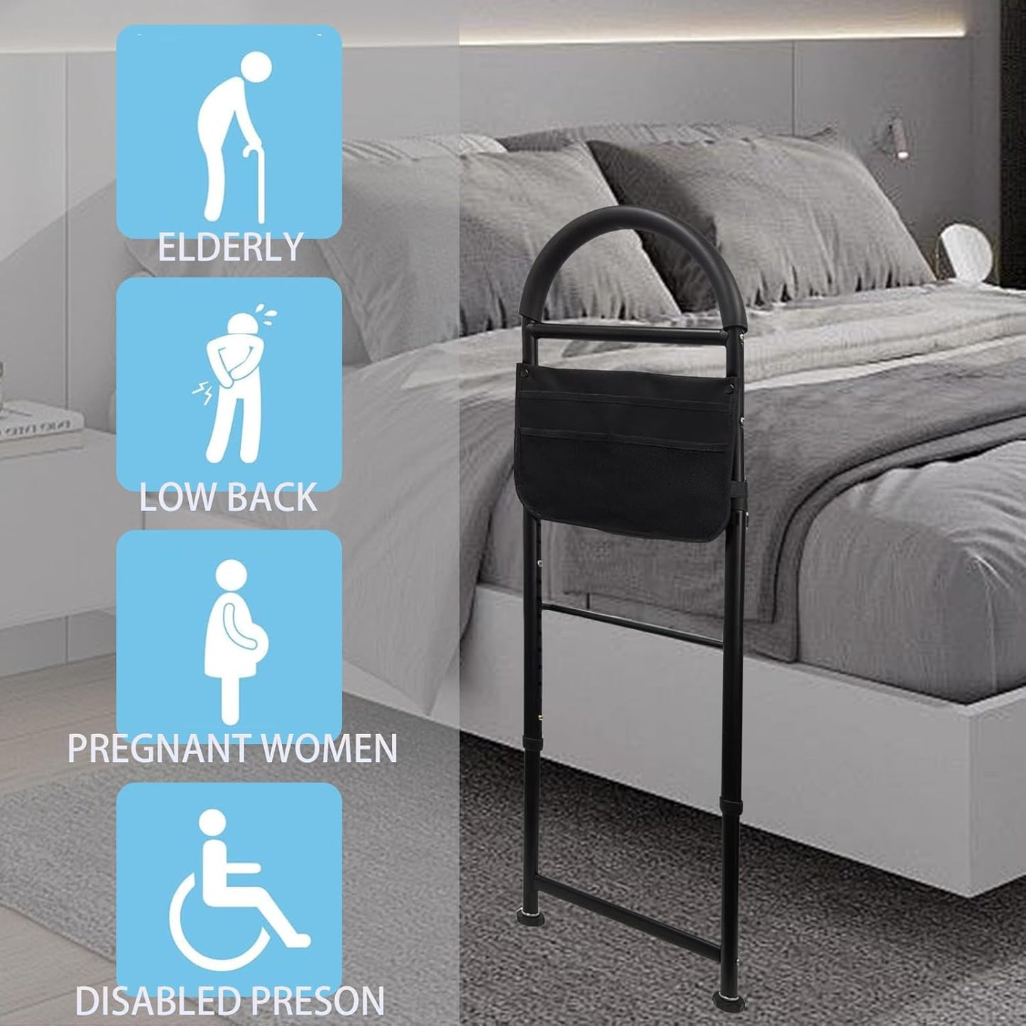 Bed Rails for Elderly Adults Safety, ASTM Approved Adjustable Bed Handle Bedside Assist, Non-Slip Ergonomic Handle and Support Bar, Support Up to 330lbs, with Fixing Strap
