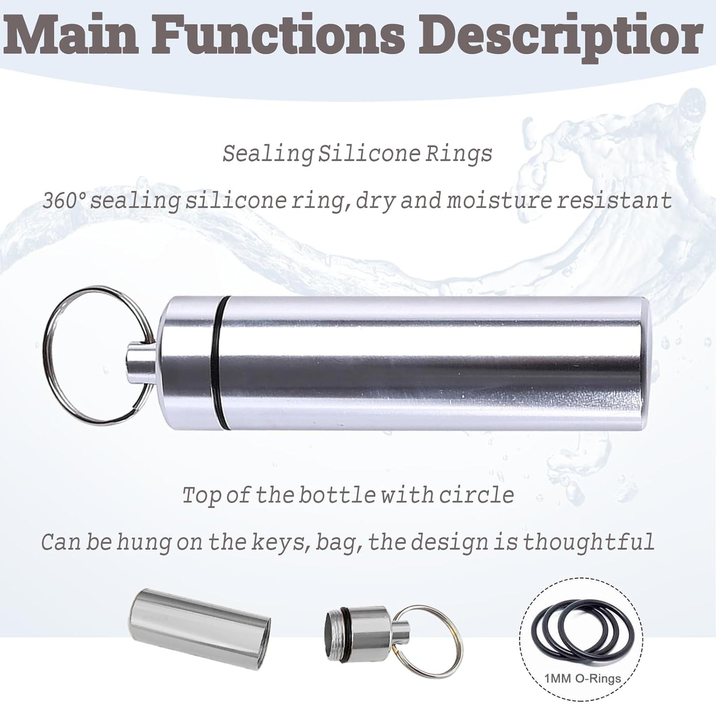 4pcs Pill Case, Travel Pill Case, Keychain Pill Holder, Portable Container Mini Metal Case,Small Portable Waterproof Pill Boxes with Keychain, Medicine Bottle for Outdoor Camping Travel