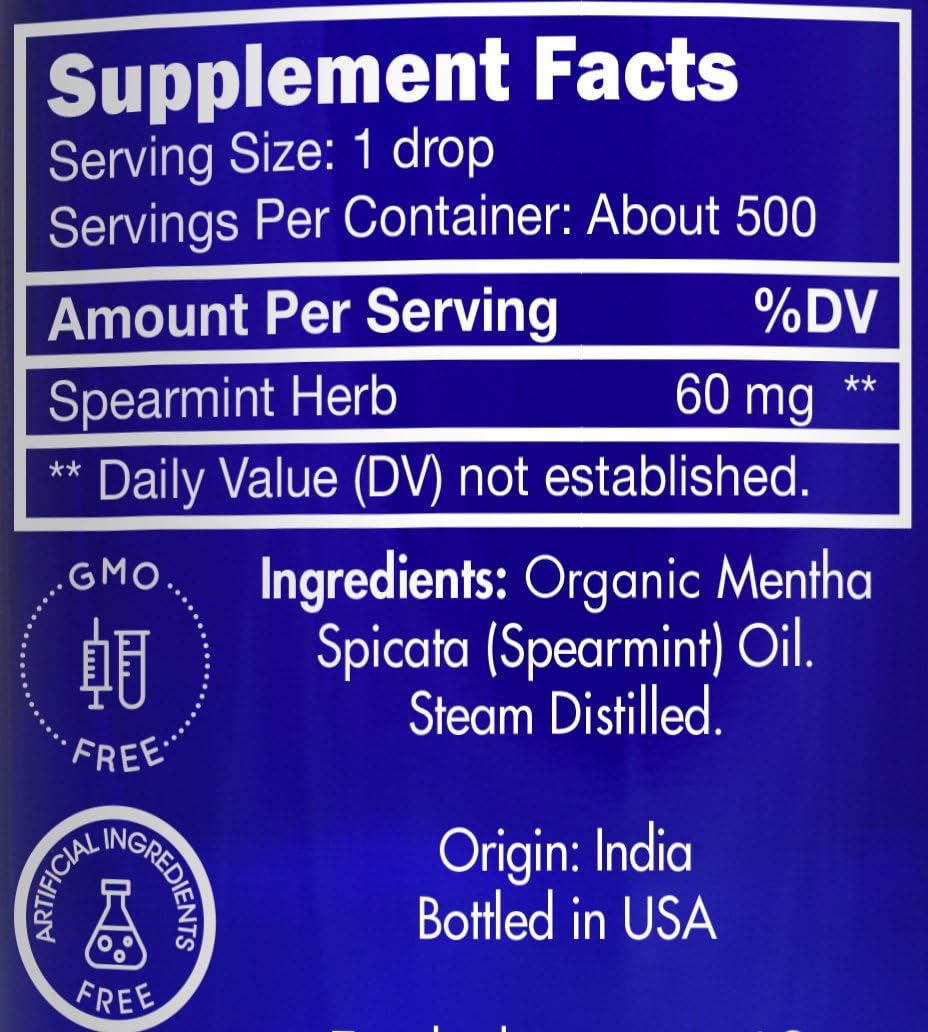 Organic, Spearmint Oil, Food, Grade, for Facial Hair, PCOS, Hair Removal – 100% Pure, Therapeutic, Spearmint Essential Oil, by Zongle Therapeutics, 1 OZ