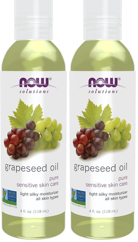 NOW Solutions, Grapeseed Oil, Skin Care for Sensitive Skin, Light Silky Moisturizer for All Skin Types, 4-Ounce (Pack of 2)