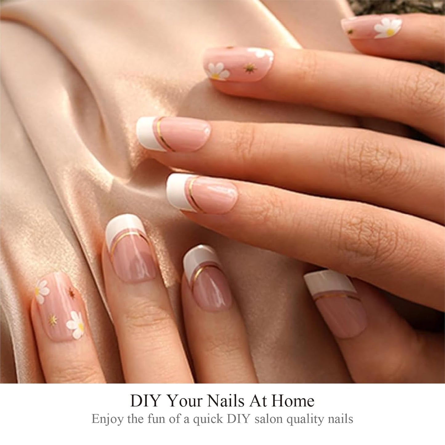 Semi Cured Gel Nail Strips, 20 pcs Gel Nail Stikers, Gel Nail Wraps Semi Cured, Salon-Quality, 2 Weeks Long Lasting, Daisy Murmurs