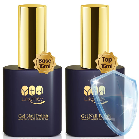 YTD Likomey Gel Nail Polish Base and Top Coat Set,2 Pcs 15ml Shine Gloss Nail Gel No Wipe Top Coat and Base Coat Kit