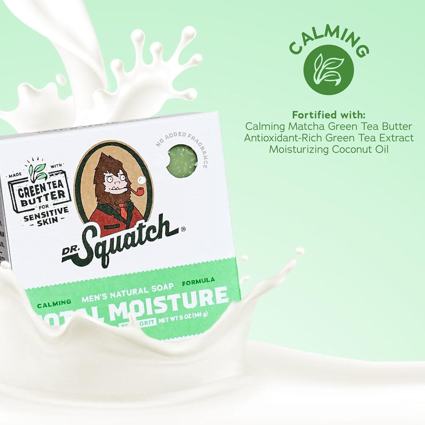 Dr. Squatch NEW Total Moisture Bar Soap for Men - No Added Fragrance Formulated for Sensitive Skin - Shea Butter, Mango Butter & Green Tea Butter (5 oz, 3-pack)