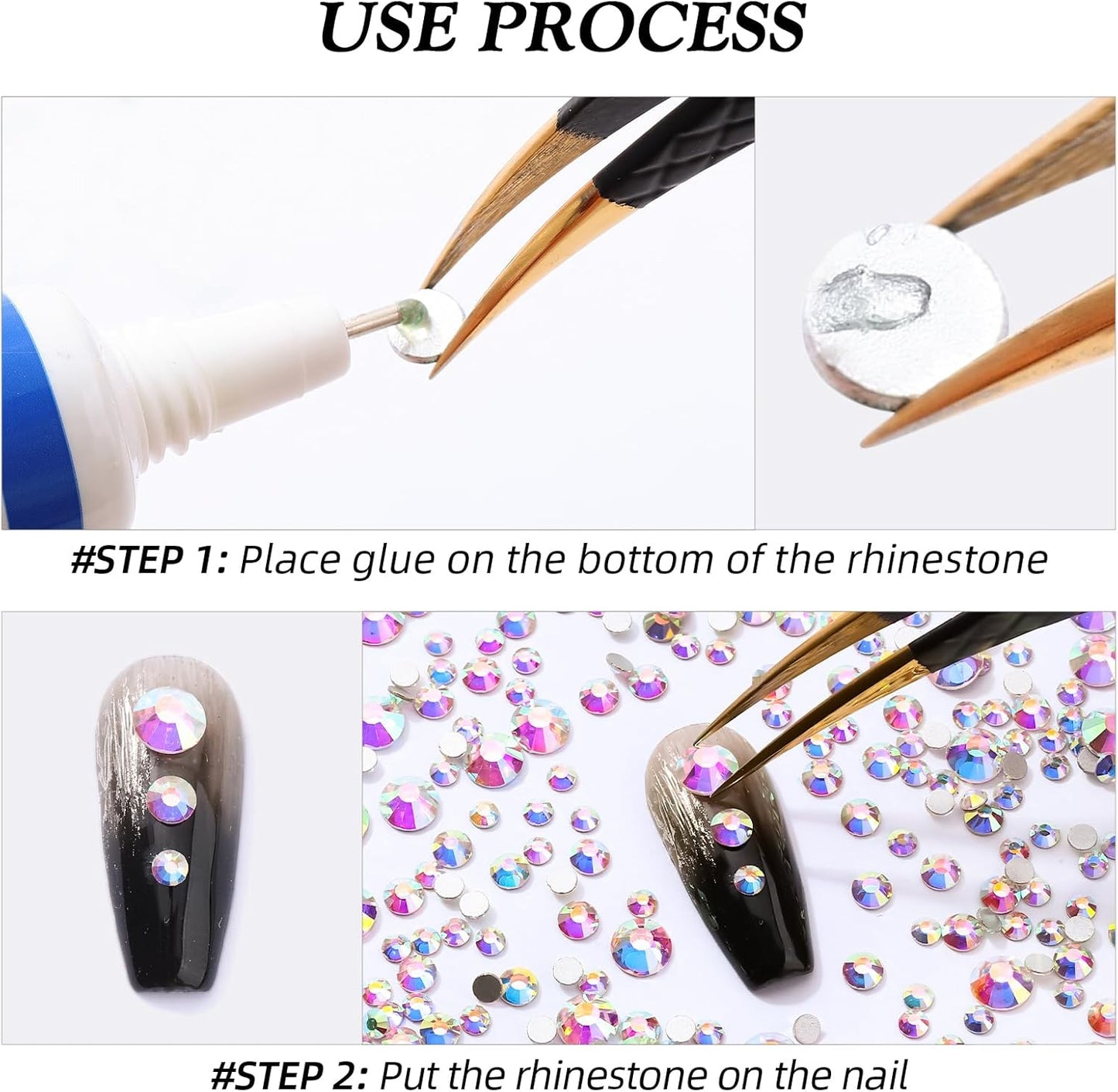 Crystal AB Flatback Rhinestones, Glass Rhinestones for Nail Art and Craft, Glue Fix, Loose Crystal Gemstones(Crystal AB, SS4, 1440pcs, 1.5-1.7mm)