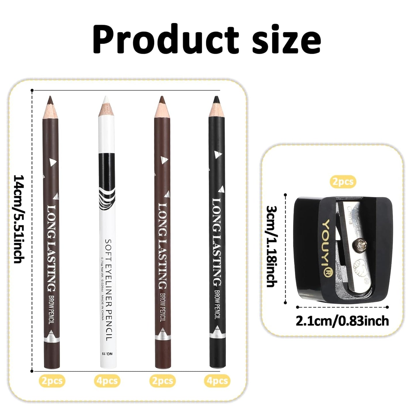 12PCS Barber Pencil Set with Sharpener, Smudge-proof Beard Shaping Guide Pen, Hairline Pencils, Suitable for Men and Women (Black, White, Dark Brown, Light Brown)