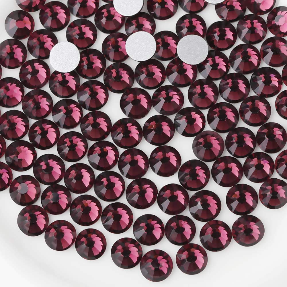Beadsland 288pcs Flat Back Crystal Rhinestones Round Gems for Nail Art and Craft Glue Fix, Amethyst, SS34,7.1-7.3mm