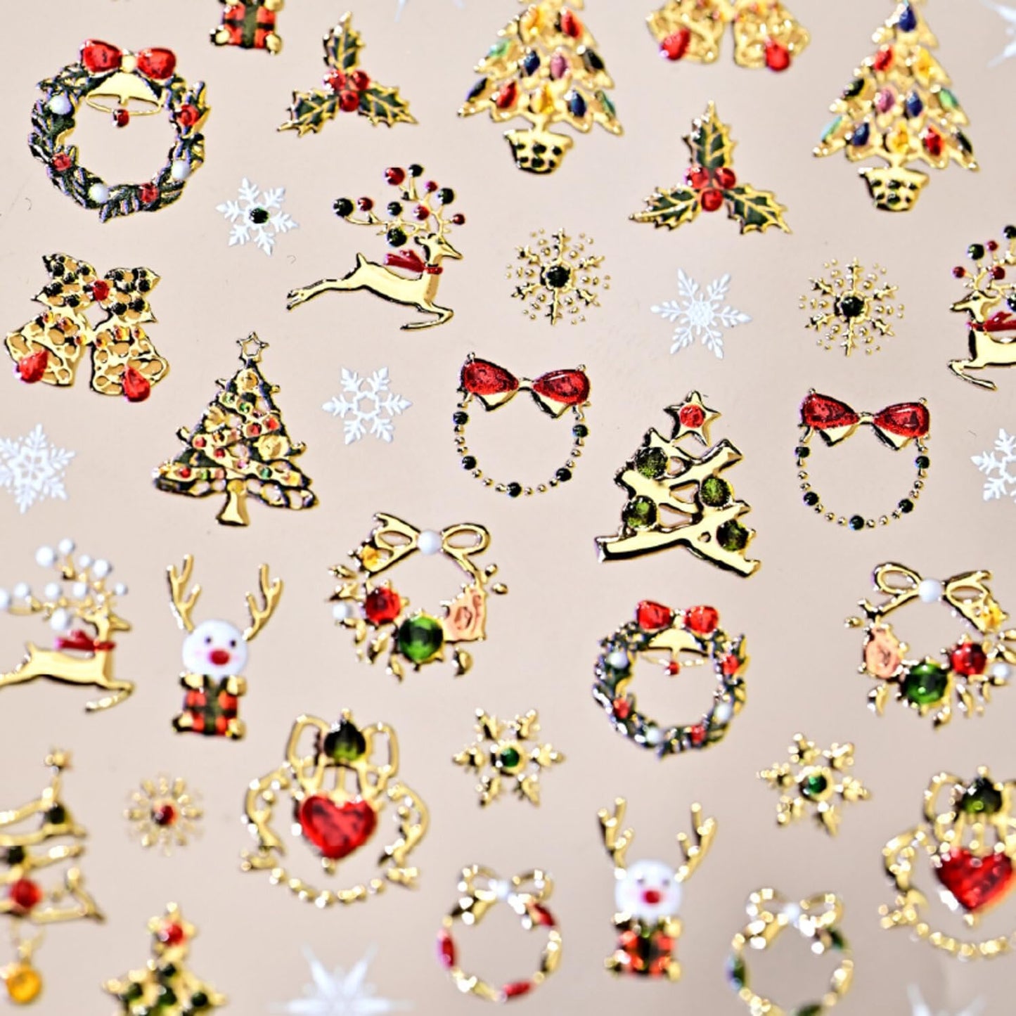 Christmas Nail Stickers for Nail Art Glitter Gold Cute Reindeer Christmas Tree Wreath Nail Art Stickers Xmas 5D Embossed Nail Decals 3D Self-Adhesive Nails Supply Manicure Sliders for Nails Decoration