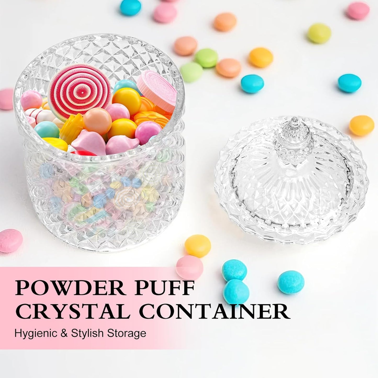 2 Pieces Large Body Powder Puff and Container Powder Container with Puff Crystal Case Soft Washable Reusable Velour Face Body Glitter Wet Dry Makeup (Rome)