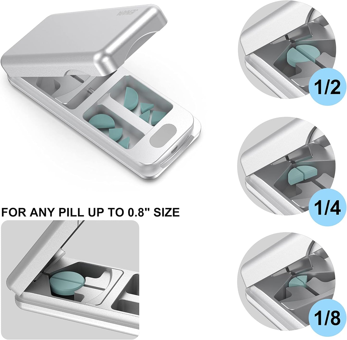 Pill Cutter with Auto Centering Device, Aluminum Pill Splitter with 316L Stainless Blade, Genuine Leather Case, Professional Pill Splitter for Cutting Small Pills or Large Pills (Silver)