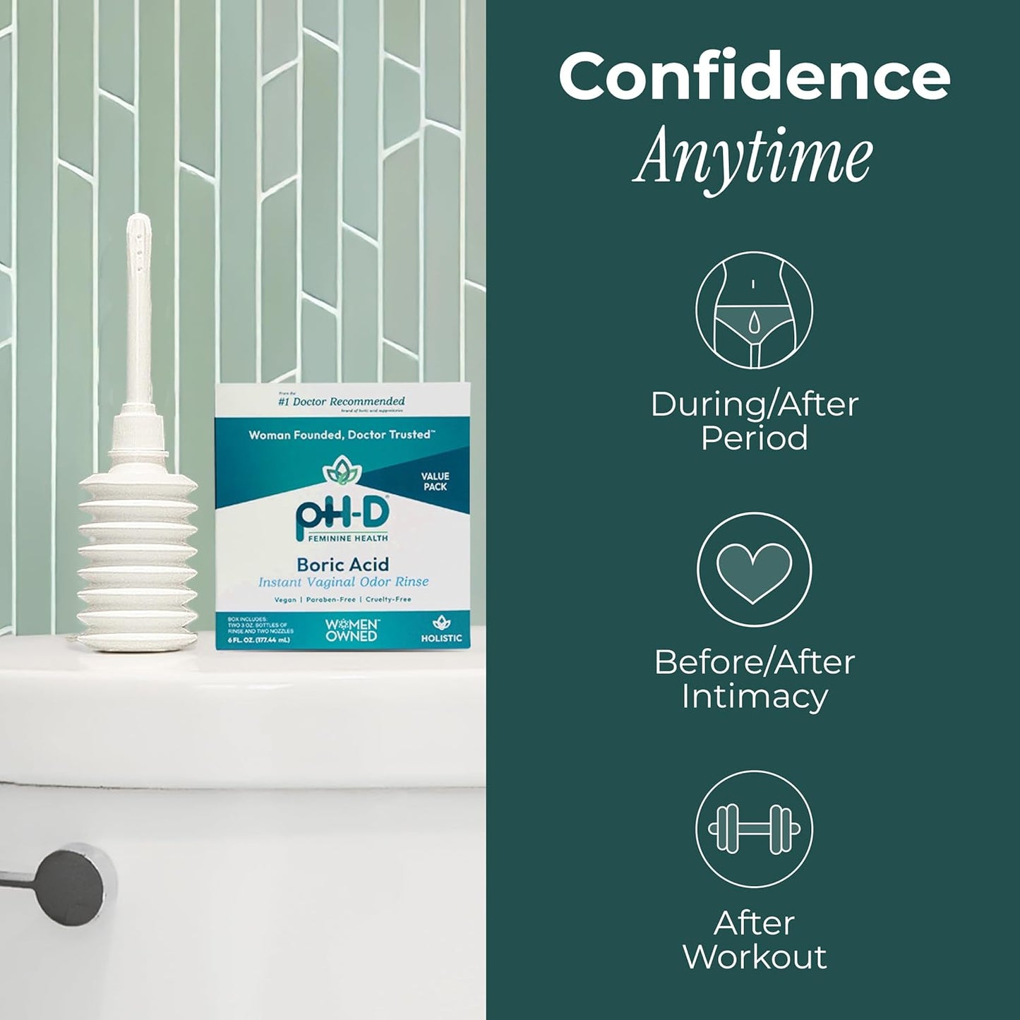 pH-D Feminine Health Support - Instant Odor Rinse with Boric Acid for Vaginal Odor - Vegan, Paraben-Free, Cruelty-Free, 6 Fl Oz Total, (3 Fl Oz, Pack of 2)