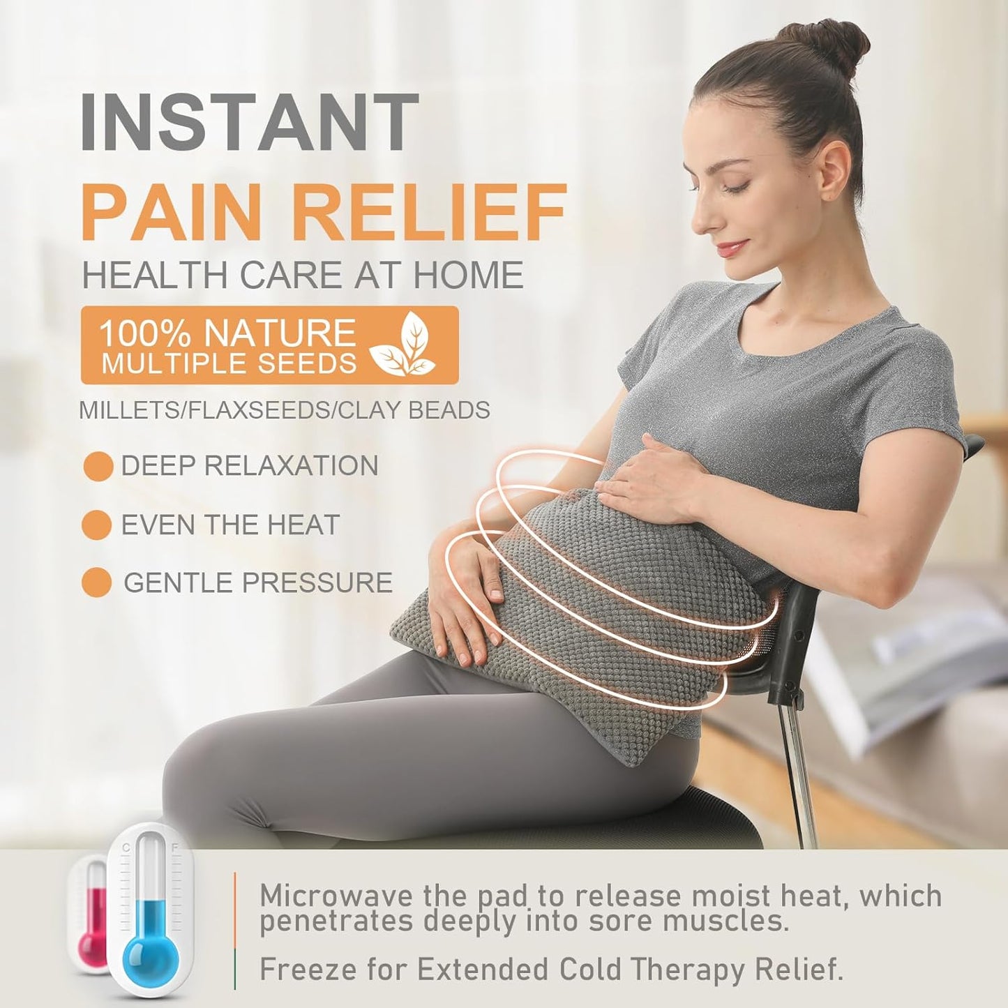 UNCN Wide Microwave Heating pad with Washable Cover 9.5 x 16in Microwavable Hot Pad for Neck Shoulder, Cramps, Back Cordless Warm Compress Weighted Moist Heat Pack for Aches, Unscented