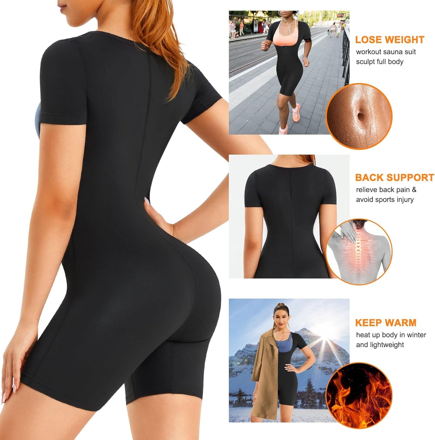 URSEXYLY Sauna Suit for Women Sweat Vest Waist Trainer 3 in 1 Slimming Full Body Shaper Workout Top with Sleeve Shorts