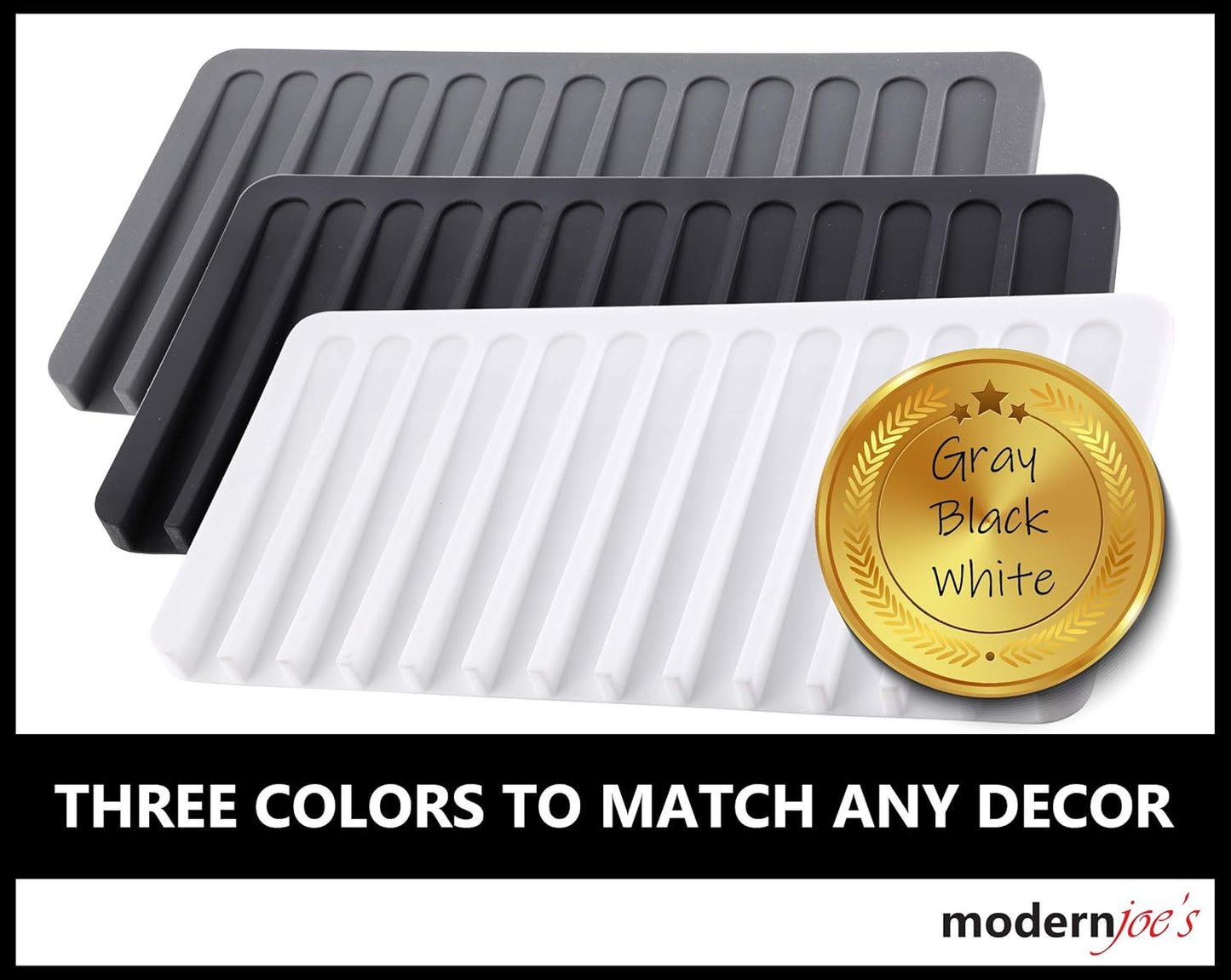 Self-Draining 2 in 1 Silicone Drying Mat and Trivet by Modern Joe's. Premium Space Saving Dish and Glassware Silicone Mat. Made from Food-grade, Dish Washer Safe and Heat Resistant (Black)