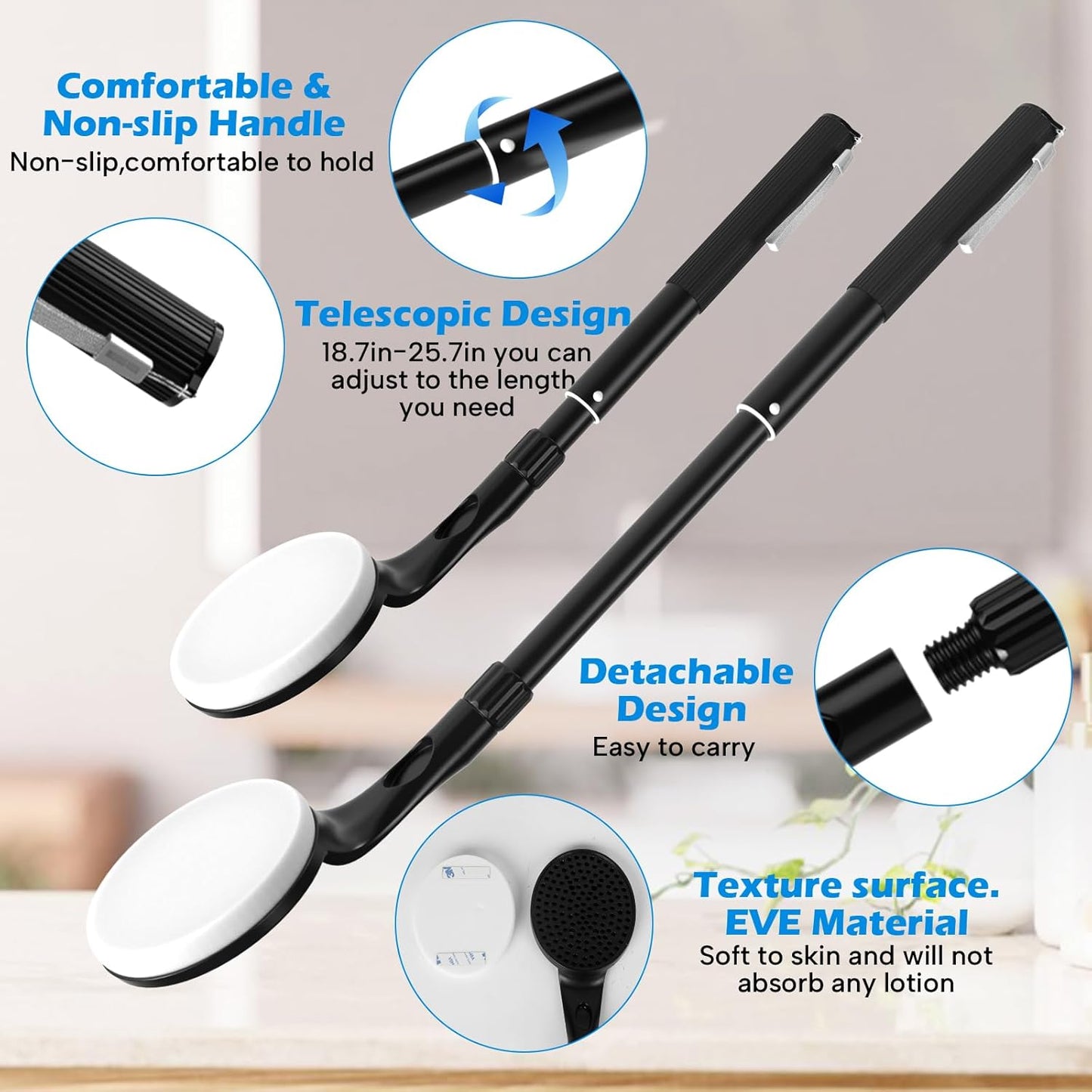 Lotion Applicator for Back, 25.7'' Long Handle Back Lotion Applicator, Easy Reach and Washable, Suitable for Use by Men and Women