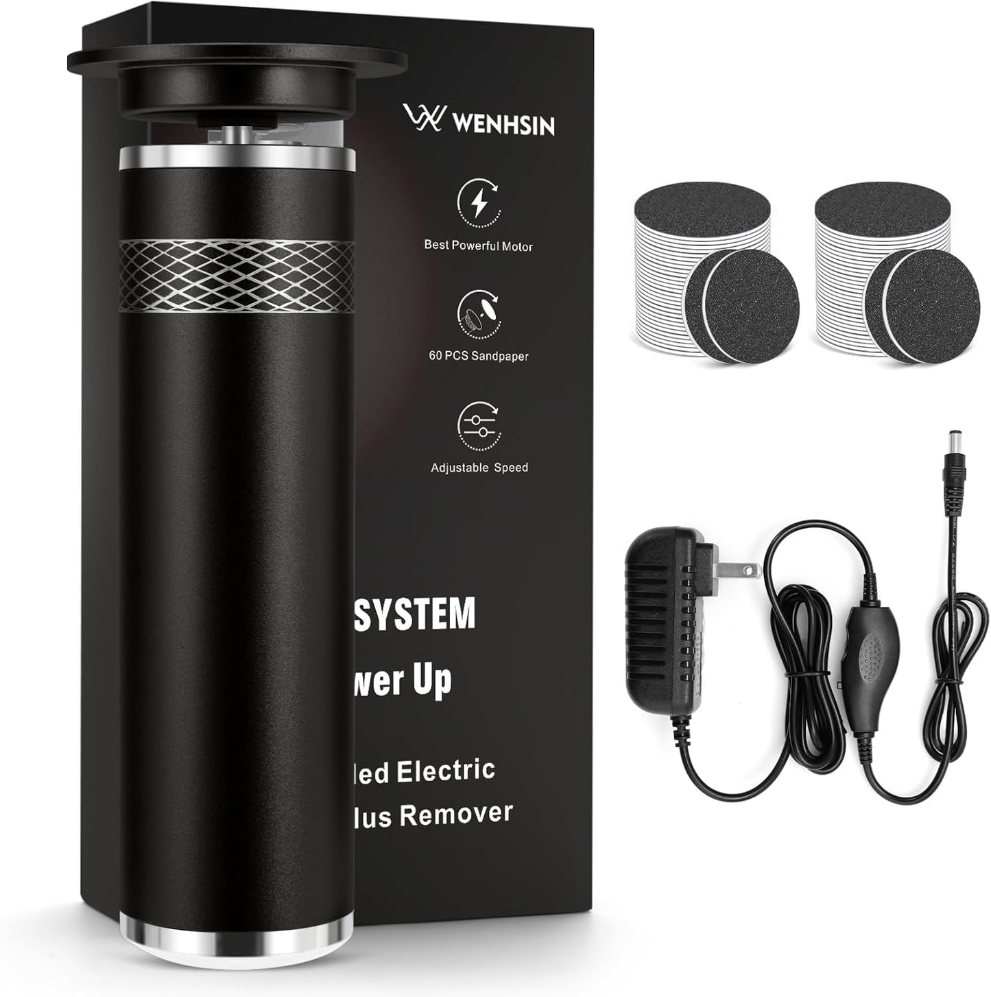 Upgraded Electric Foot Callus Remover, Adjustable Speed Feet File, Pedicure Tools with 60 Sandpaper Discs for Man Women Dead Skin, Hard Cracked Skin, Dry Skin, Ideal Gift - Black