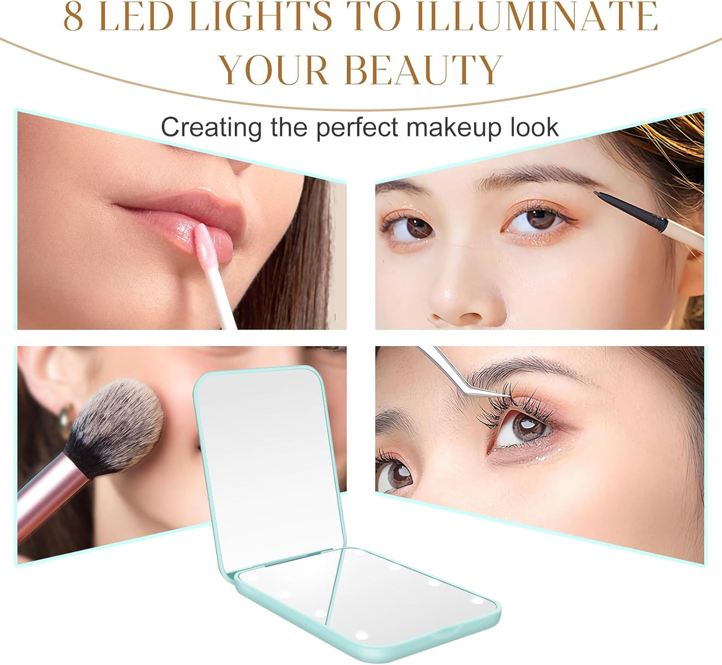 Compact Mirror, 1X/3X Magnification LED Pocket Mirror with Nternal BIattery, Mini Mirror for Purse, Pocket,Travel and Present (Mint Green)