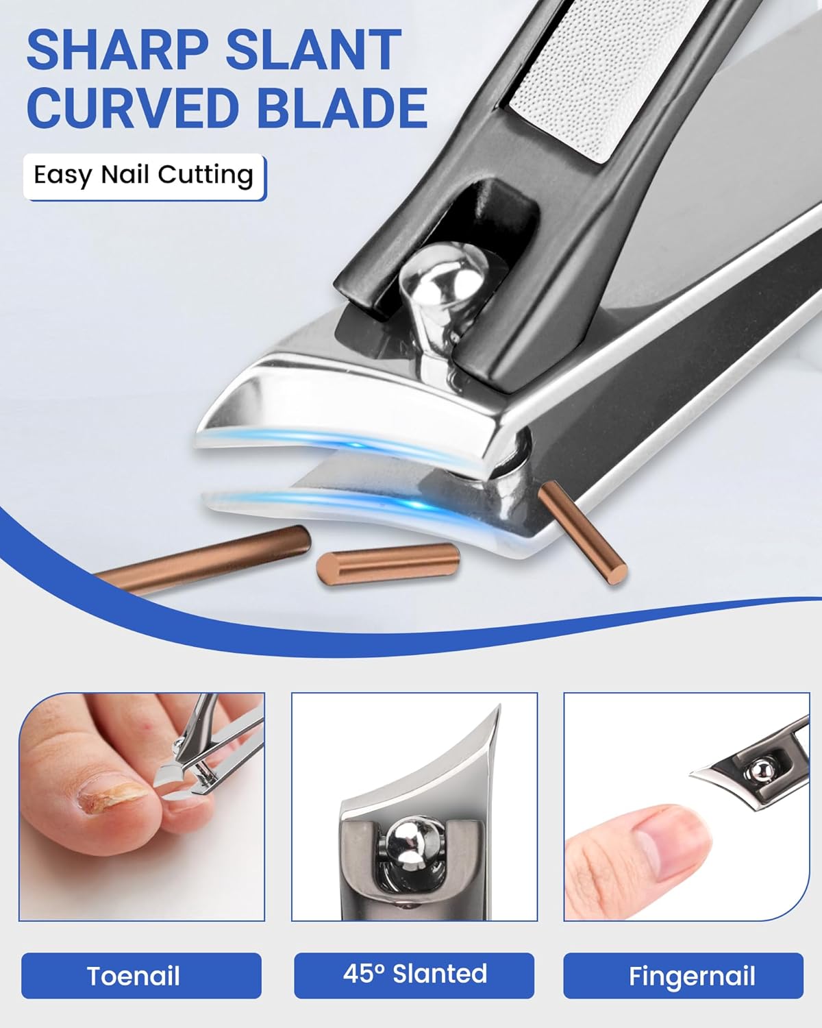 Ingrown Nail Clippers Set, Slanted Toenail Clippers & Fingernail Clipper for Mens Thick Toenails for Seniors, Heavy Duty Large Nail Cutter for Women, Adult, Angled Nail Clippers for Seniors