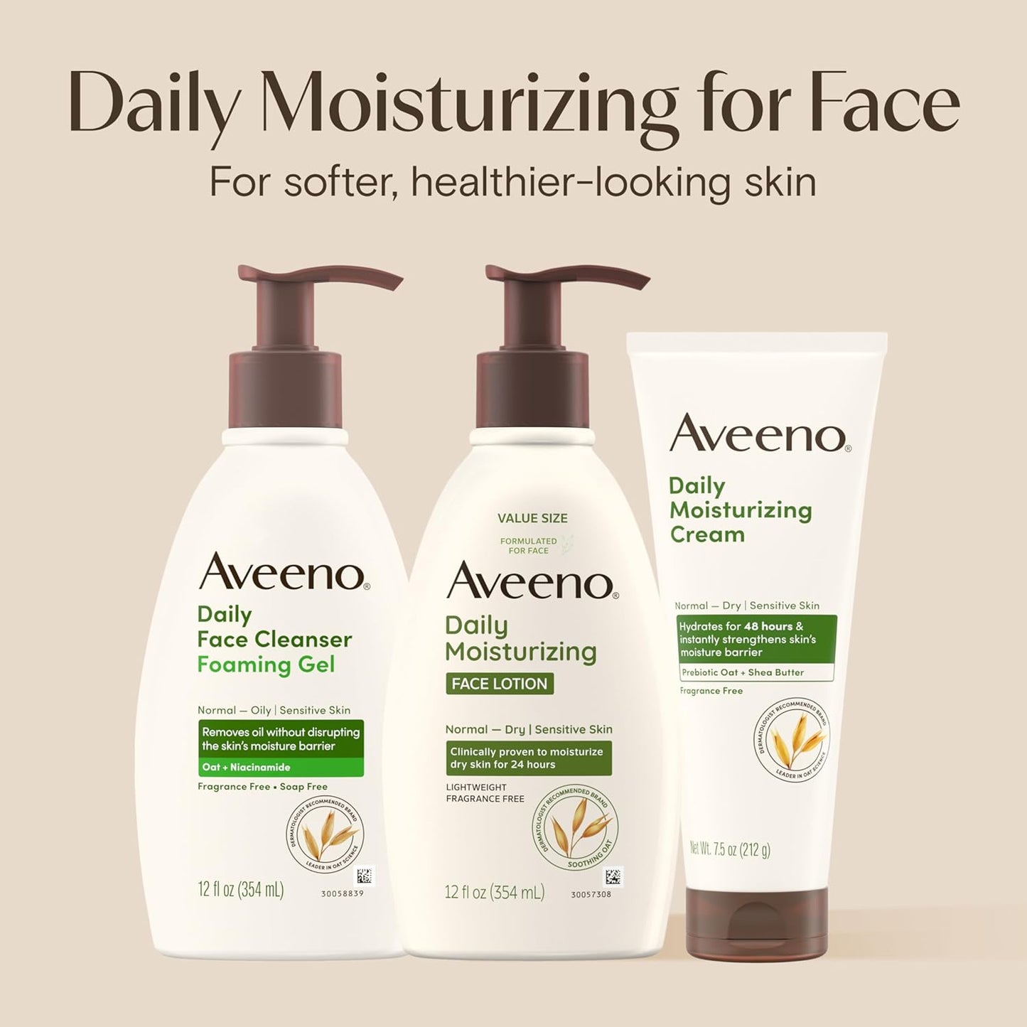 Aveeno Daily Moisturizing Face Lotion with Soothing Prebiotic Oat, Gentle Lotion Nourishes Normal to Dry Skin With Moisture, Sensitive Skin, Fragrance-Free, 12 fl. oz