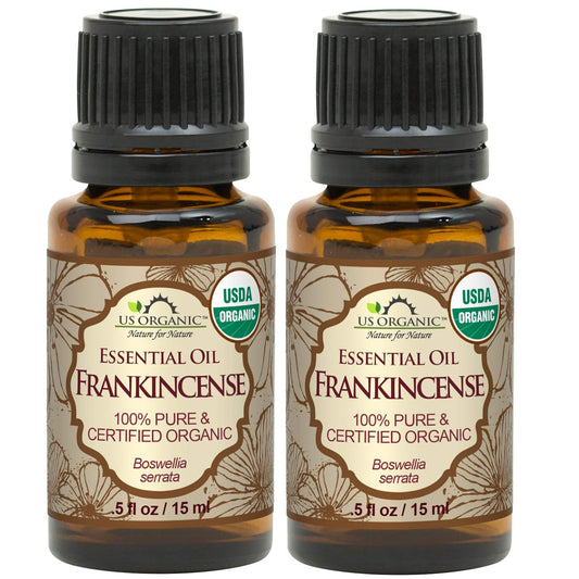 US Organic 100% Pure Frankincense Essential Oil, USDA Certified Organic, Steam Distilled, Boswellia serrata, Origin India, Use Topically or in Diffuser (15 ml, Value 2Pack)