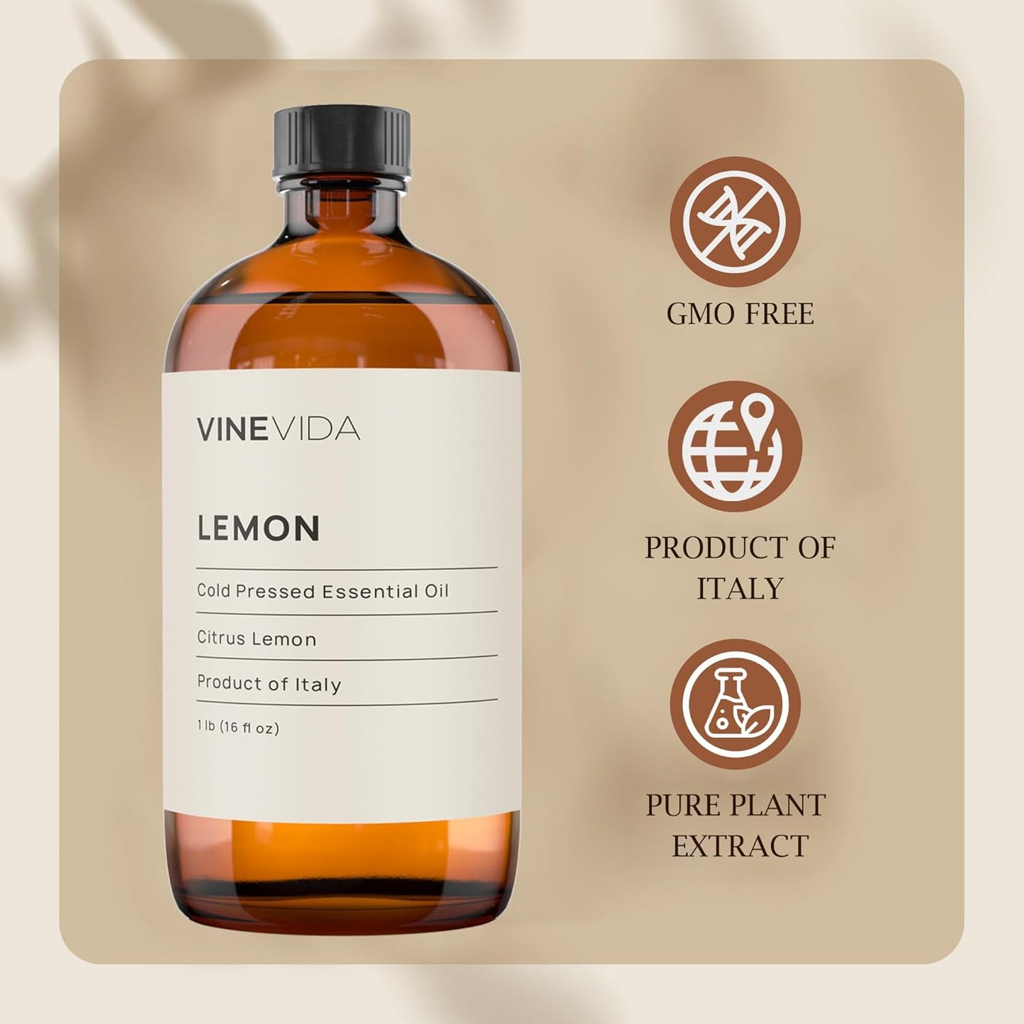 VINEVIDA Lemon Essential Oil 16 oz - Undiluted for Candle Making, Soap Making, and DIY Candle Scents - Bulk Oil Safe for Skin