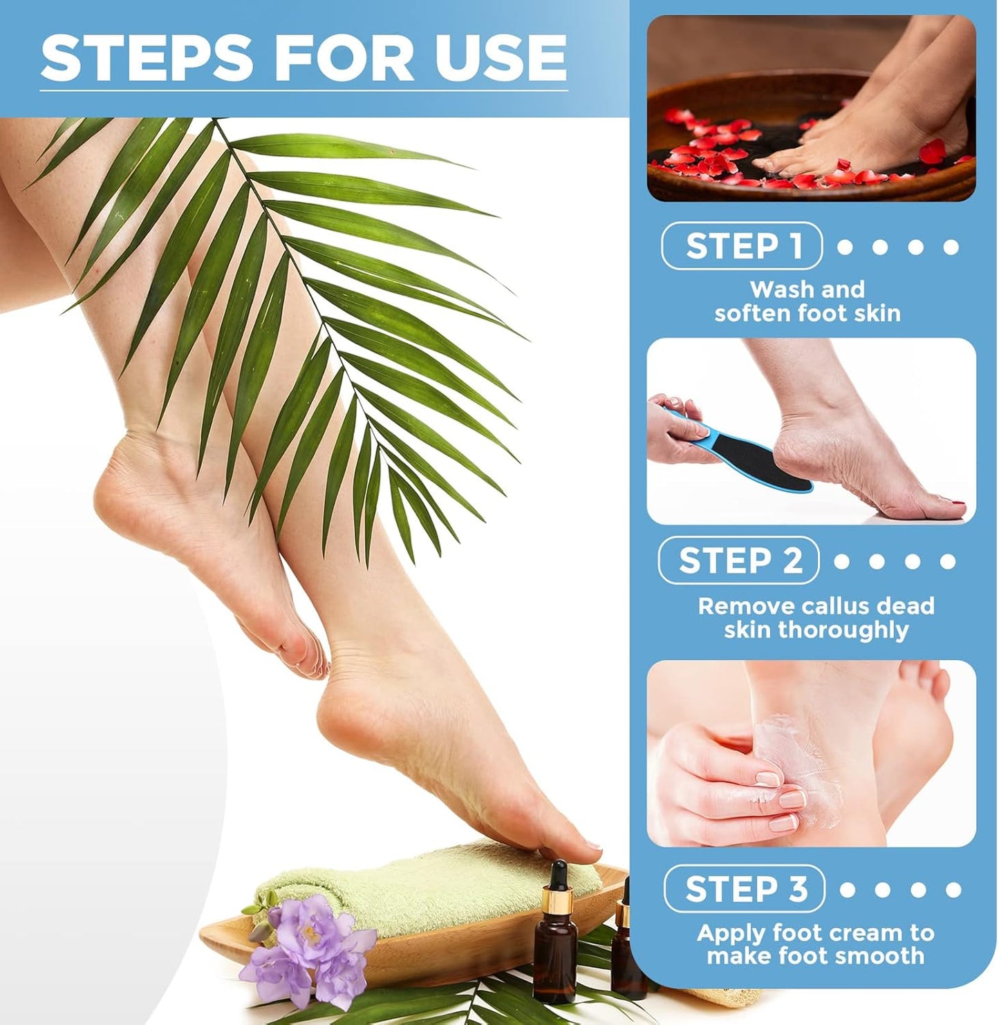 100 Pcs Pedicure Foot File Double Sided Callus Remover Sandpaper Foot Sander Scraper Scrubber with Plastic Handle Heel Rasp Tool for Feet Spa(Blue)