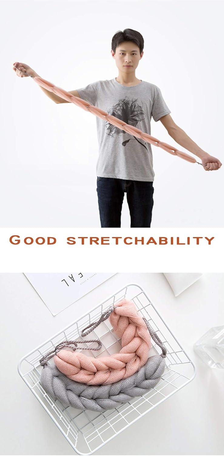 AARainbow 4 Packs Long Stretch Back Sponge with Rope Handles Back Scrubber Bath Shower Mesh Sponge Exfoliating Body Scrub Stretch Braided Loofah for Men and Women(2 Gray+2 Green)