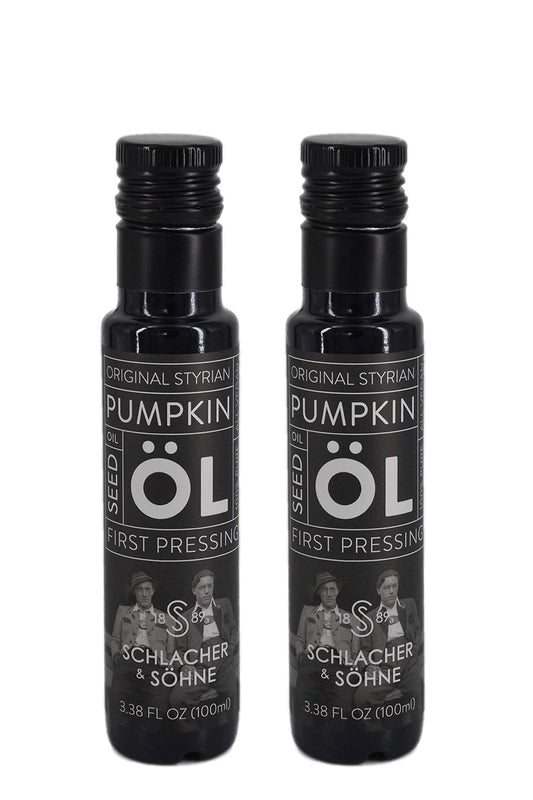 Schlacher & Söhne Styrian Pumpkin Seed Oil: 100% Pure, Cold Pressed, Non GMO, Gluten Free, Vegan, May Helps in Hair Growth, Made in Austria - 100 ml, 3.3 FL OZ (2 Pack)