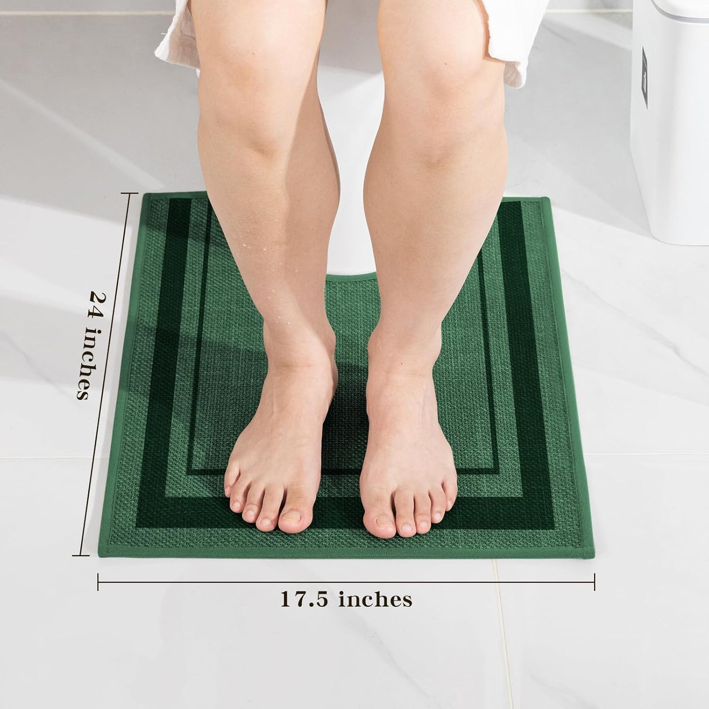 chakme Bathroom Rugs Mat U-Shaped 24x17, Ultra Thin Non Slip Bath Mat Small Quick Dry Absorbent Bath Mat for Bathroom Floor, (Dark Green, U-24"x17")