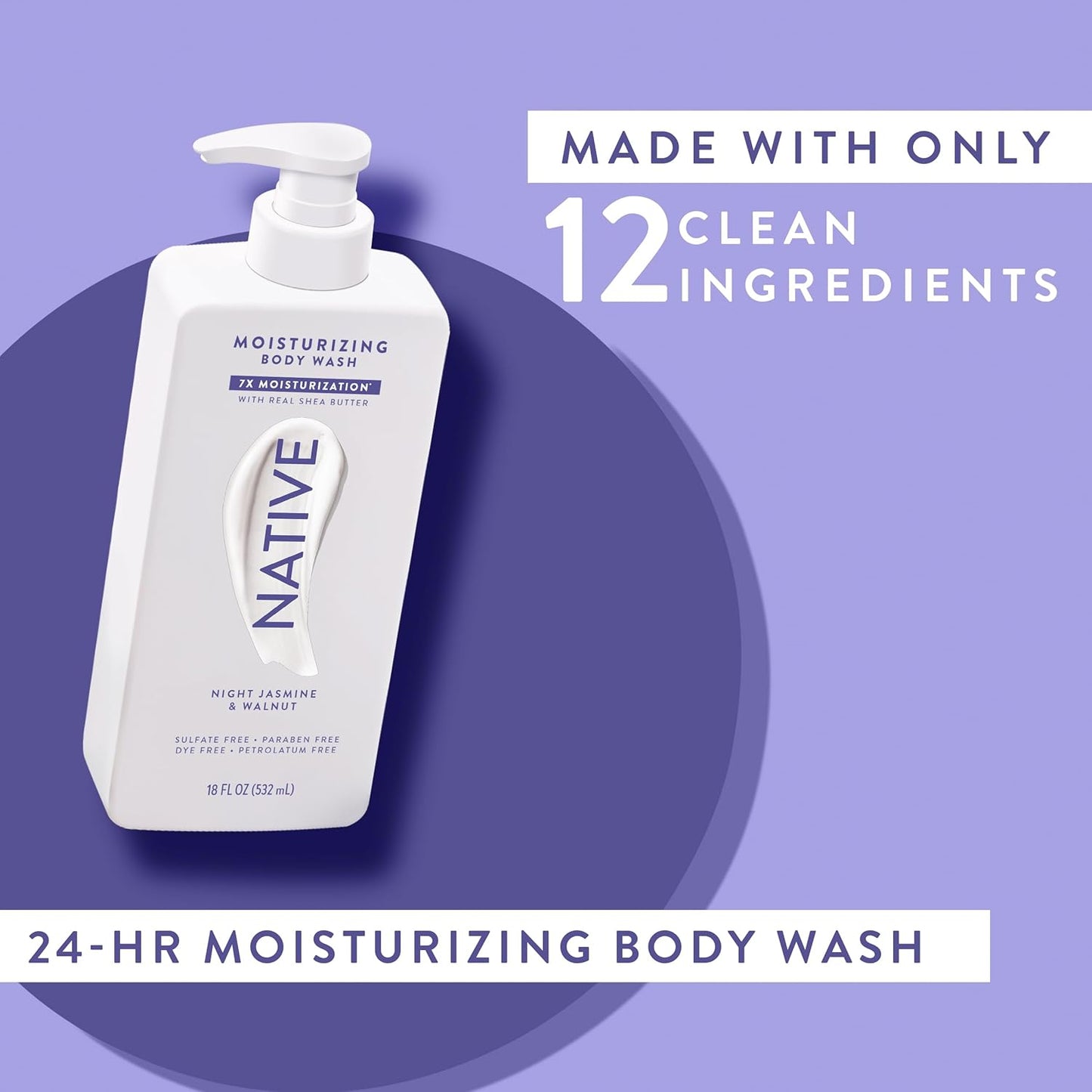 Native Moisturizing Body Wash Contains Naturally Derived Ingredients | For Women & Men, Sulfate, Paraben, & Dye Free Leaving Skin Soft and Hydrated | Night Jasmine & Walnut 18 oz