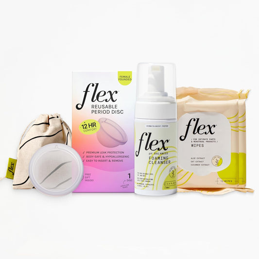 Flex Reusable Disc Starter Bundle | Reusable Menstrual Disc with Flex Wash and 2 Packs Wipes