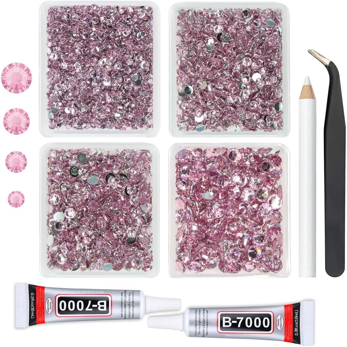 Light Pink Crystal Resin Rhinestones w B7000 Jewelry Glue for Bedazzling Crafting Flatback Stones 3mm 4mm 5mm 6mm Diamonds Crystals Gems Charms for Nails Face Eyes Makeup Tumblers DIY Crafts