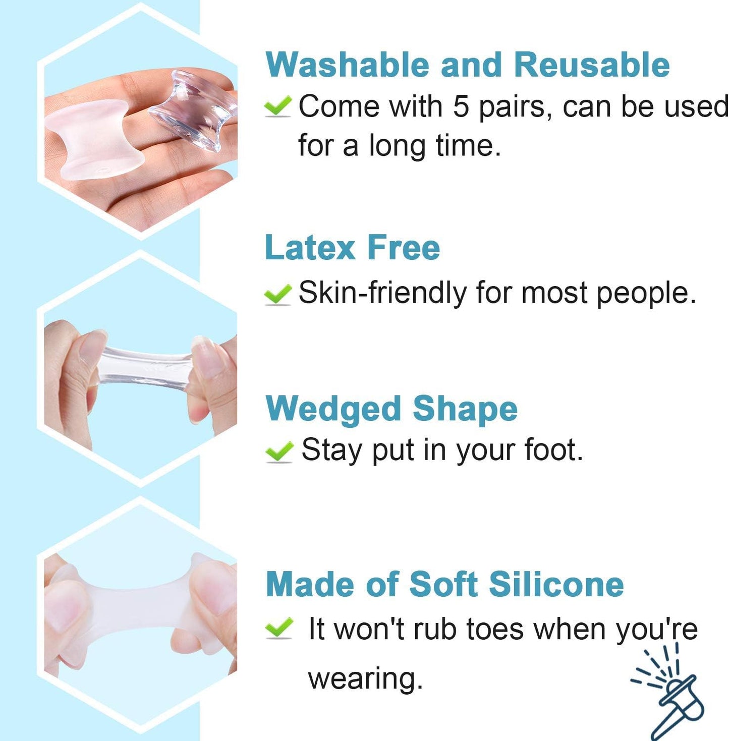 Povihome 8 Pack Gel Bunion Corrector and Toe Spacers Separators and Straightener Orthotics (4/10''Thick) for Sports Activities, for Men and Women Overlapping Toes, Bunion Pain Relief - Small Size