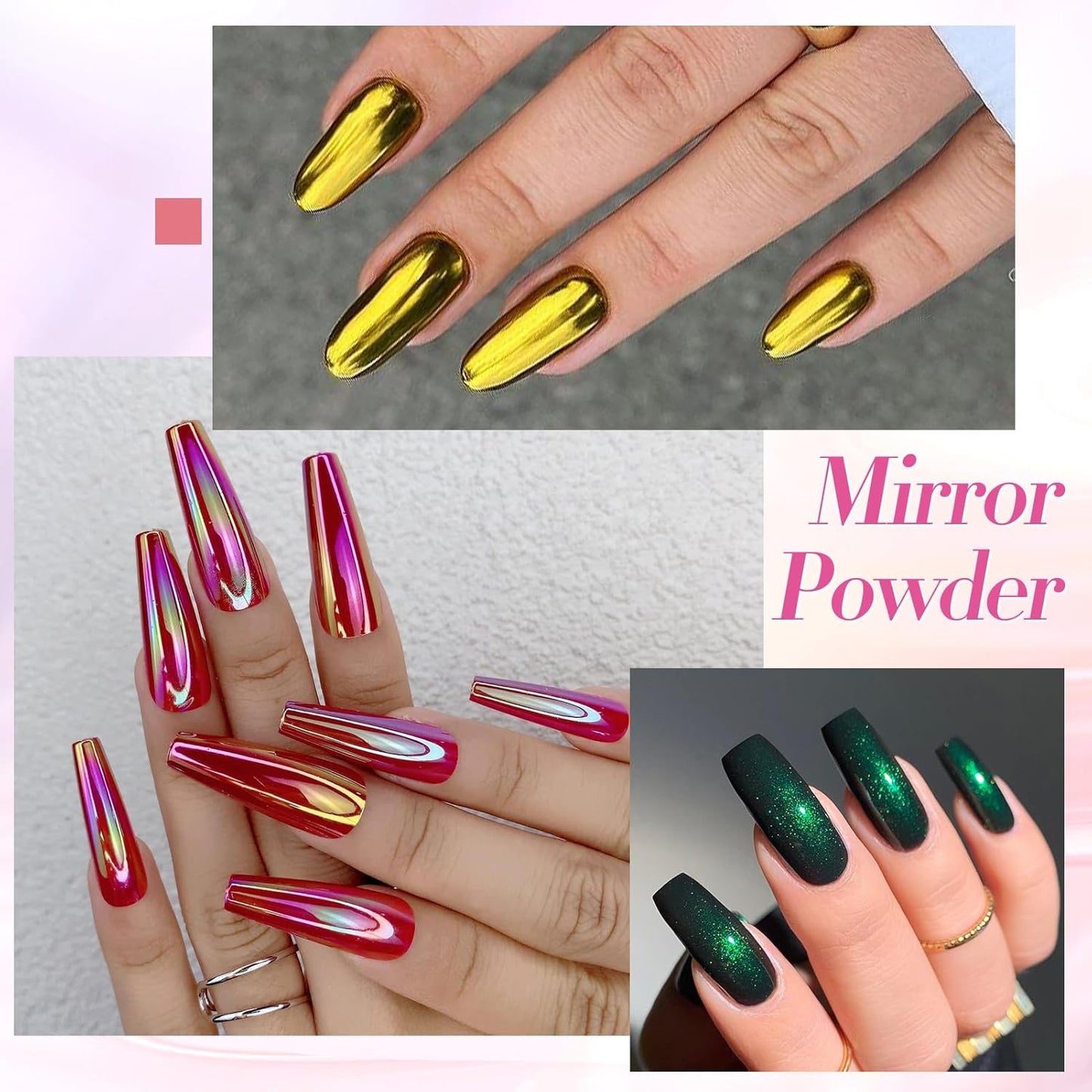 Born Pretty Chrome Nail Powder Metallic Mirror Effect Pigment Iridescent Mermaid Pearl Auroras Nail Powder Glitter Dust Kit for Gel Polish Nail Art Decoration