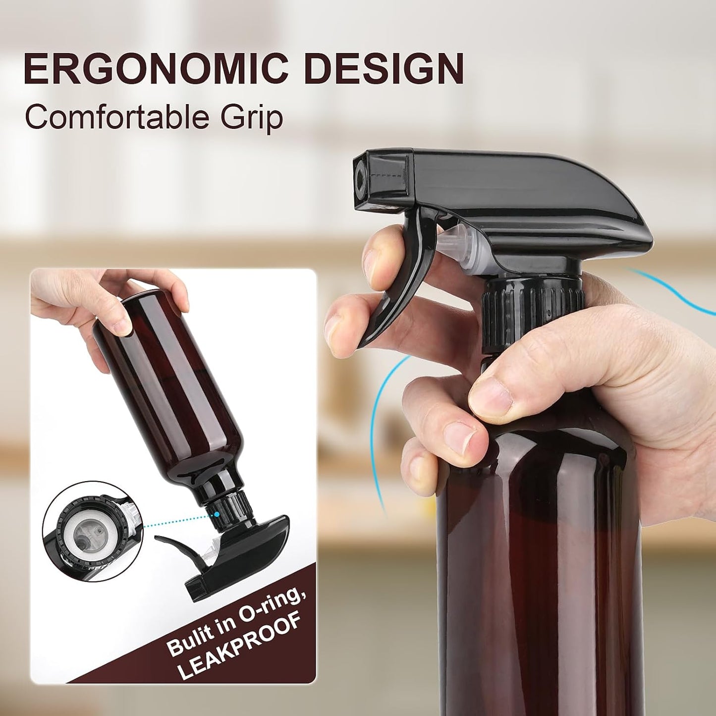 Spray Bottles 12oz Plastic Spray Bottle for Hair Mist/Stream Heavy Duty Empty Spray Bottles for Cleaning Solutions, Plants (12oz-Brown)