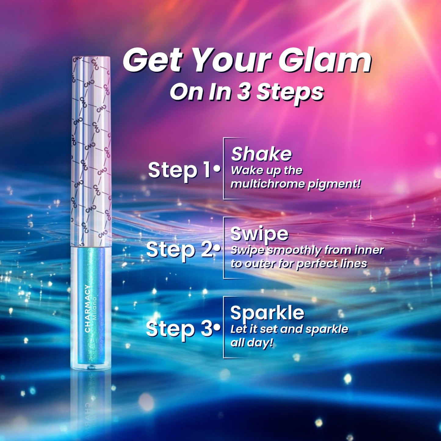 CHARMACY Chameleon Liquid Eyeliner, Liquid Glitter Eyeliner, Highly Pigmented, Metallic MultiColor Shifting waterproof Eyeliner, Ultra-Fine Tip, Longwearing, Smudge-proof (#304)