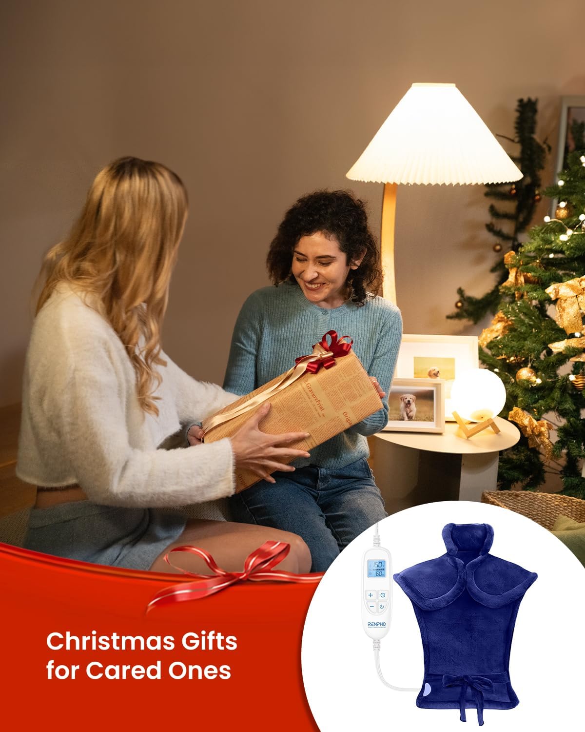 RENPHO Back Heating Pad for Back Pain Relief, Birthday Christmas Gifts for Women Men Mom Dad Grandma, FSA Eligible, Neck and Shoulder Heat Pad, Auto Shut Off, ETL Certified, 24"x33", Dark Blue