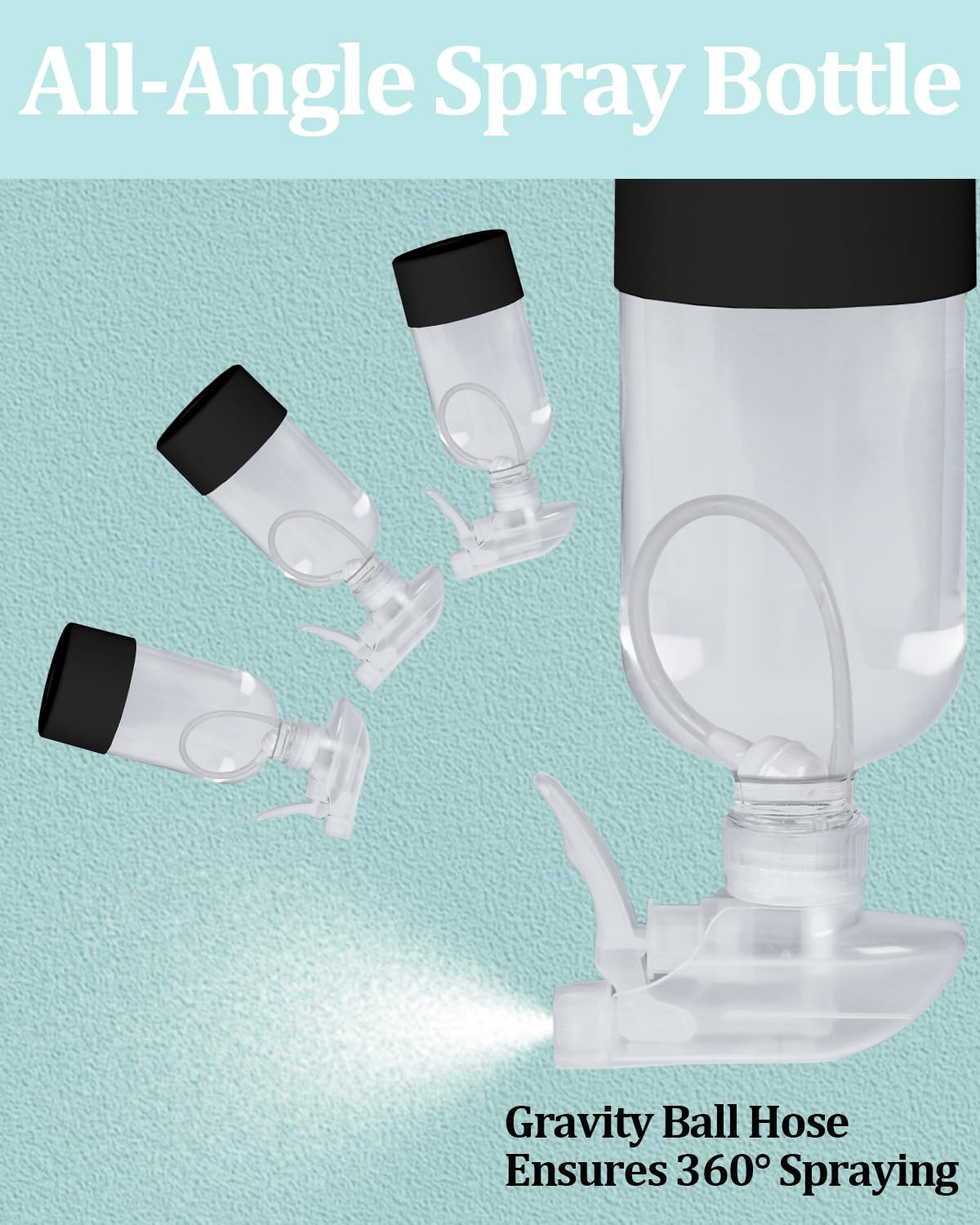 2 Pack 360° Glass Spray Bottles with Silicone Sleeve, 16 oz Empty Refillable Containers with Adjustable Spray Nozzles, Spray Bottles for Hair, Cleaning Solutions and Plants Black