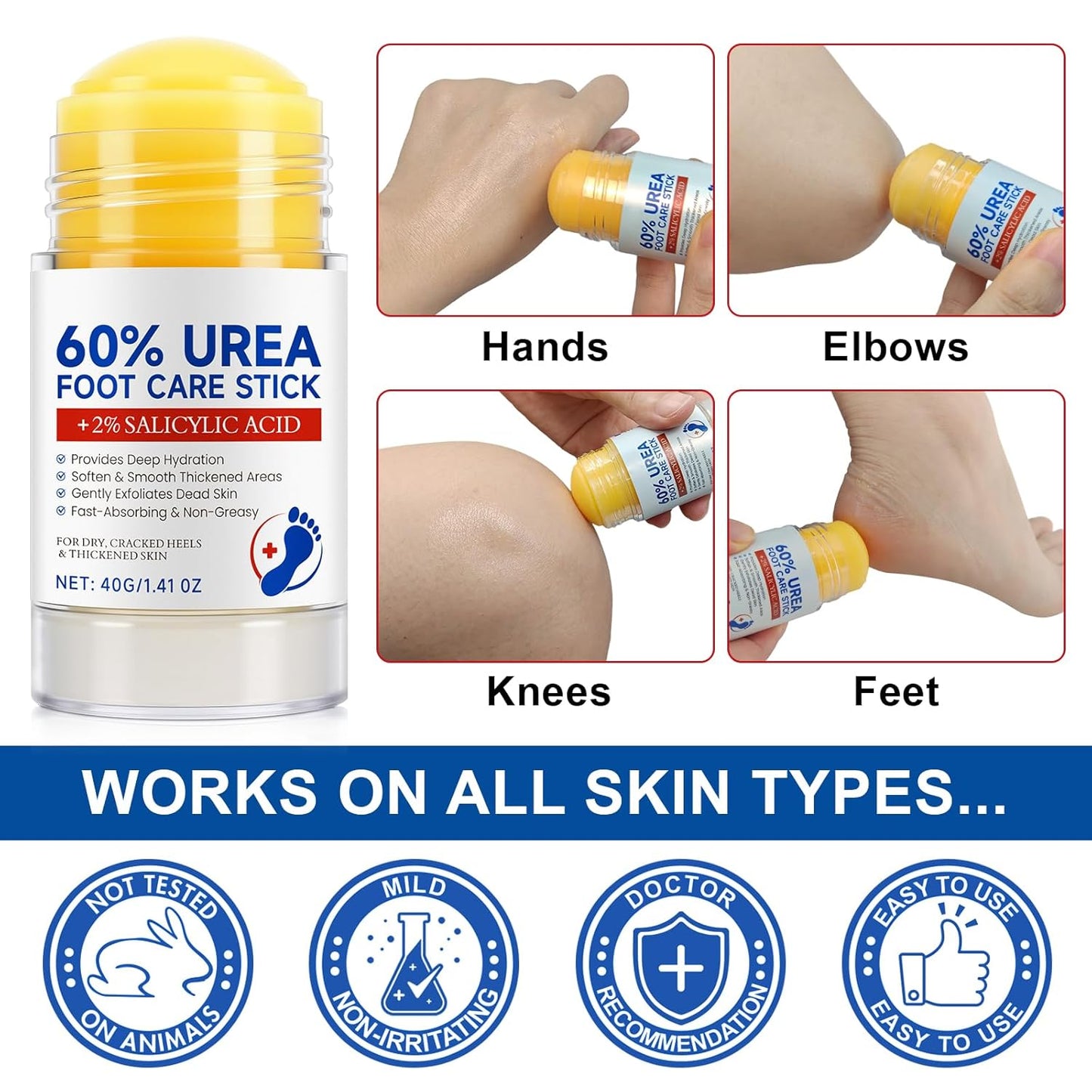 60% Urea Foot Cream with 2% Salicylic Acid, Feet Moisturizer Cream for Dry Cracked Heels, Urea Foot Cream Nourish Cracking Rough Dry Heels, Feet Callus Remover, 1.41Fl Oz