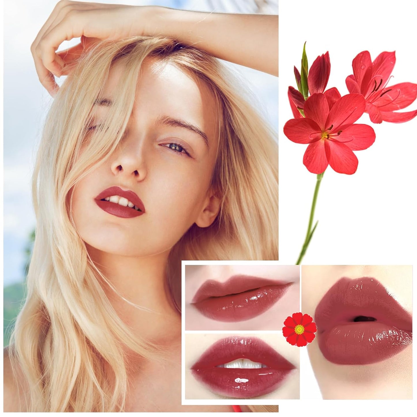 1 Pack Crystal Flower Jelly Lipstick,Magic Color Changing Lipstick,PH Clear Temperature Color Changing Lip Gloss,Lip Balm,Long Lasting Nourishing Moisturizing Lip Stick Set 08