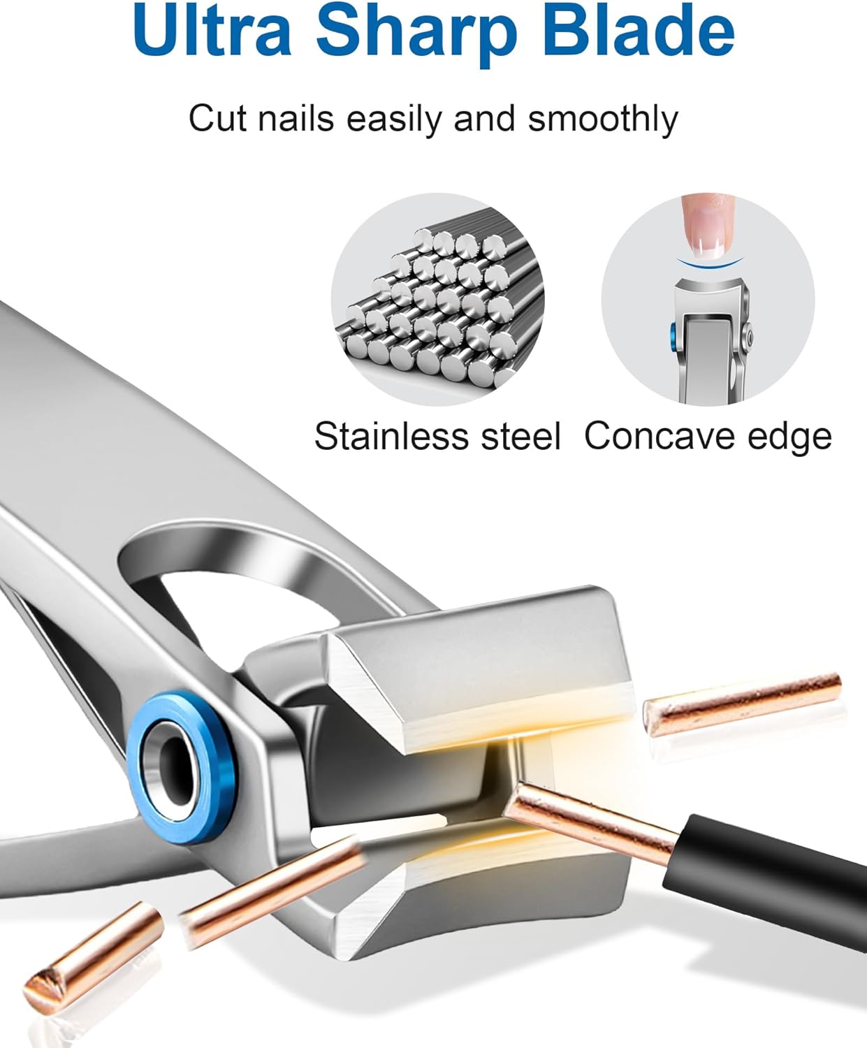 Nail Clippers for Men Thick Nails, Ultra Sharp Sturdy Large 16MM Wide Jaw Opening Fingernail and Toenail Clippers for Seniors & Adults (Silver)