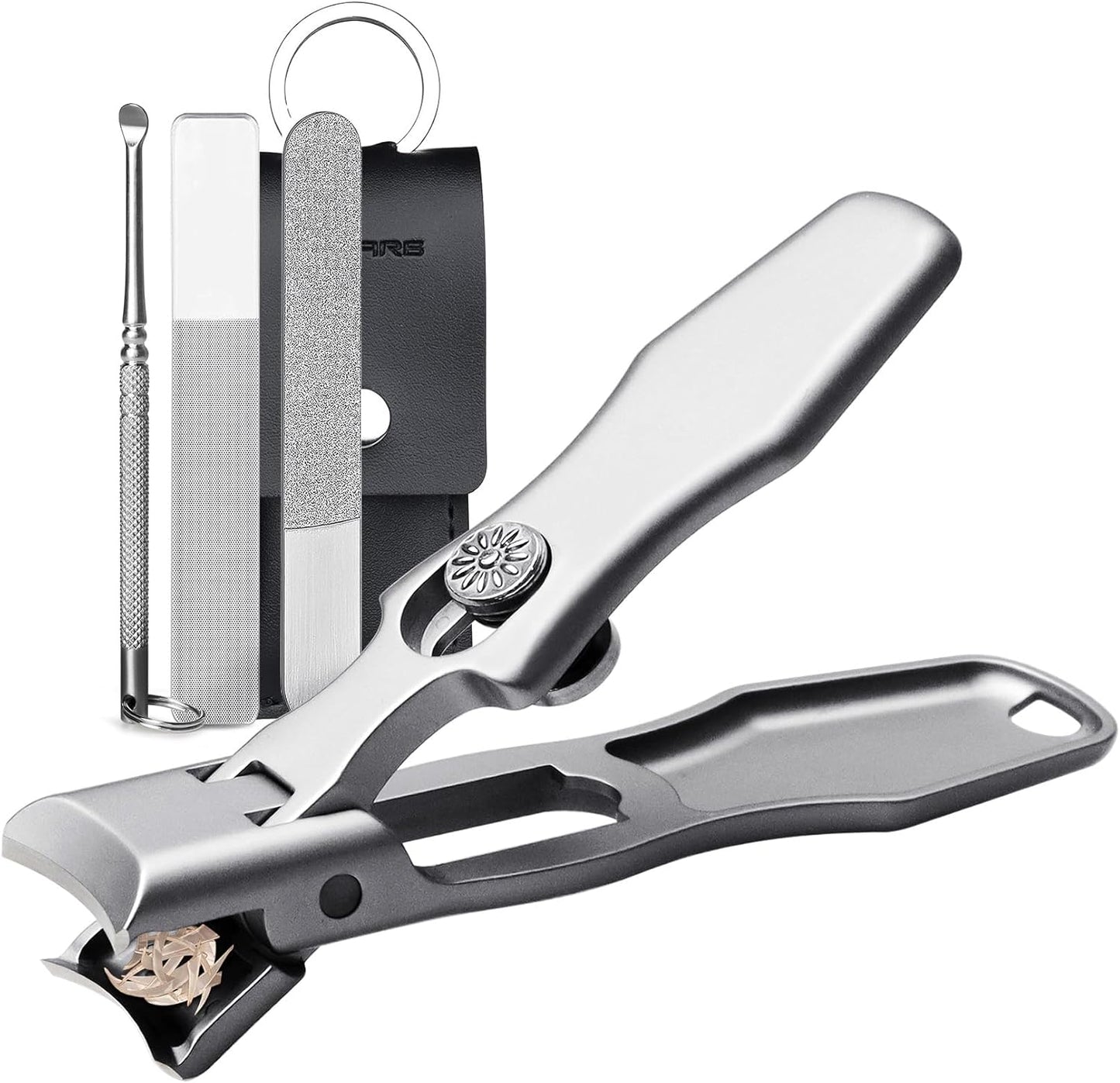 Nail Clippers for Men Thick Nails Large Wide Jaw Opening Toenails Clippers for Seniors Long Handle Heavy Duty Portable Ultra Sharp Fingernail Cutter with Catcher for Adult Women (Silver Set)
