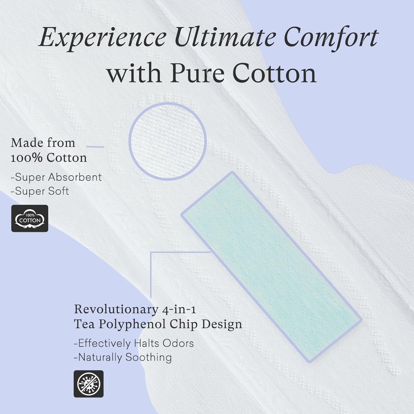 Teens Maxi Period Pads with Wings for Tweens, Organic Cotton Sanitary Pads for Teens Girls 9-14, Long Overnight Size, 15 CT