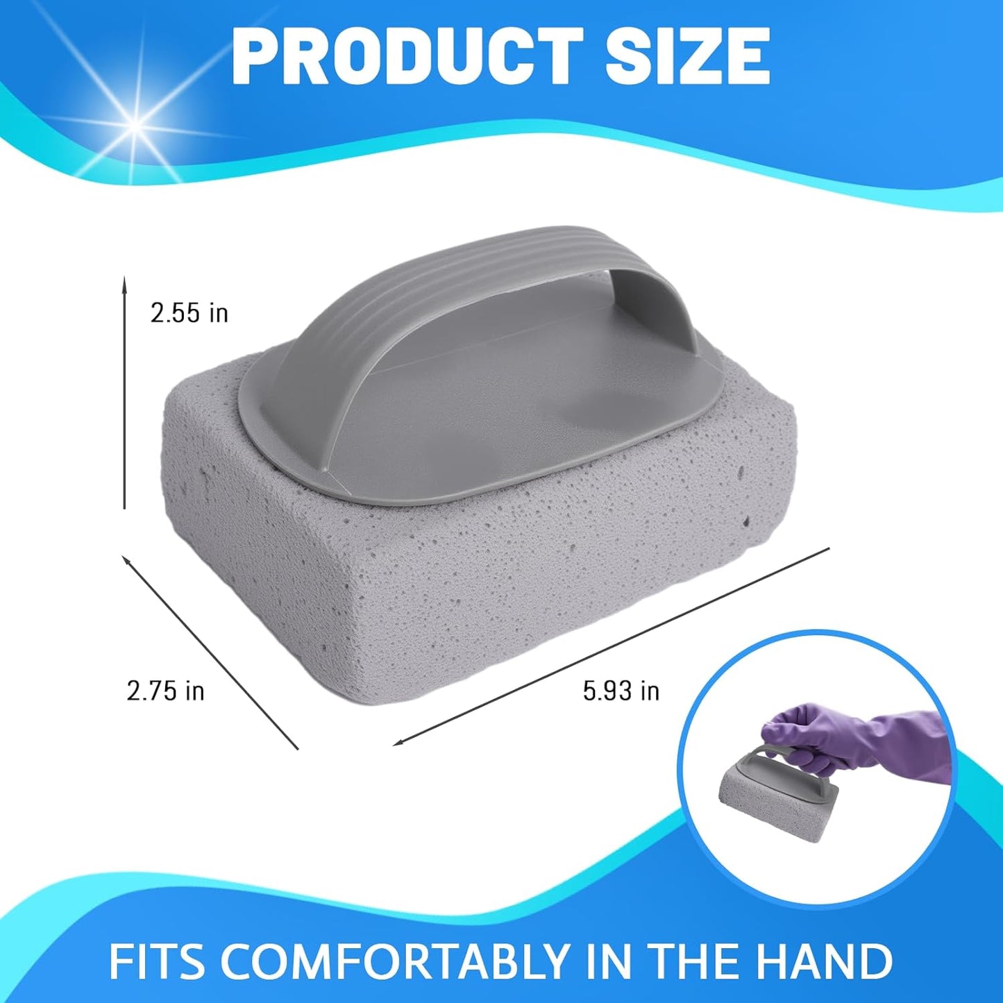 4Pcs Pumice Stone for Cleaning, Pumice Stones for Pool Tile Cleaning Pumice Stone Cleaner Brush with Handle, Pumice Cleaning Stones Scouring Stick Hard Water for Bathtubs Grills Swimming Pools