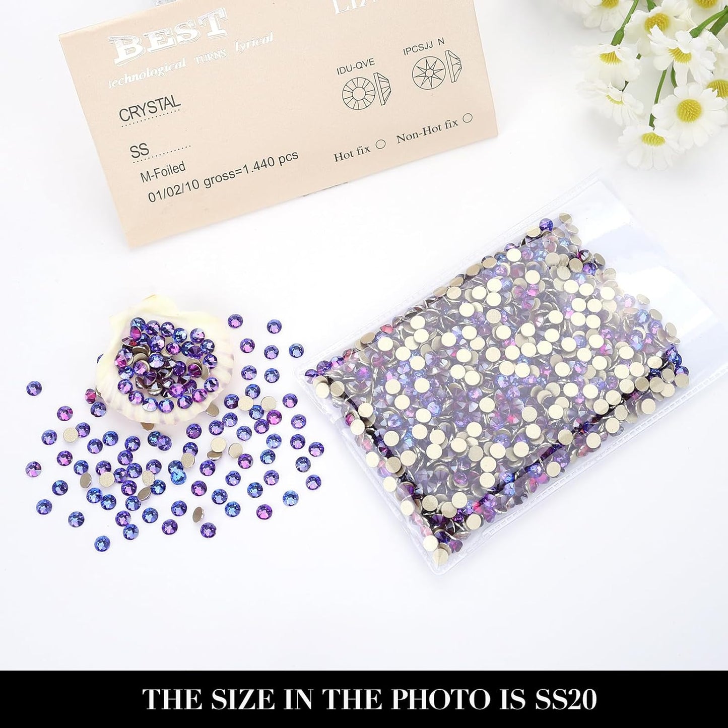 Novani Purple Velvet Rhinestones 1440pcs Flat Back Round Rhinestone Style 2088 Sparkly Crystal Gemstones for Nail Art and Crafting SS20,4.6-4.8mm