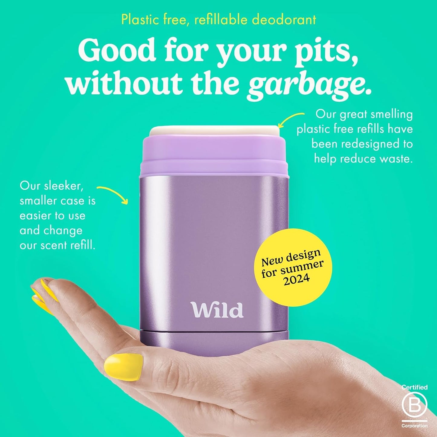 Wild - The Full Monty Starter Kit - Purple Case with Refills in a Variety of Fresh Scents 5 x 1.4oz - Refillable Deodorant & Aluminum Free - Long Lasting Protection - Vegan