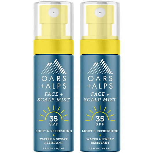 Oars + Alps Face & Scalp Sunscreen Spray Mist, SPF 35 Facial & Hair Sunscreen, Protects from Blue Light, Incfused with Aloe Vera + Cucumber, Water & Sweat Resistant, Summer Splash Scent, 2pk