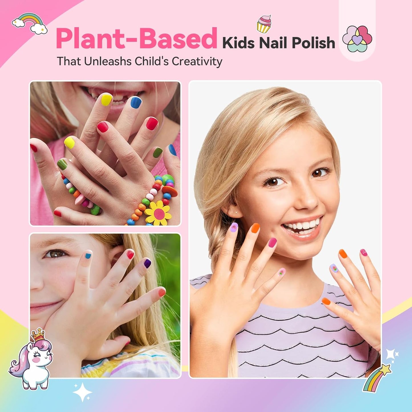 SAVILAND Glamkids Kids Nail Polish Quick-Dry:Non-Toxic Nail Polish Set 12 Colors Water Based Peel-Off Toddler Fingernail Polish Natural Safe Castor Oil Nail Lacquer Kit with Sticker for Girl Ages 5-12