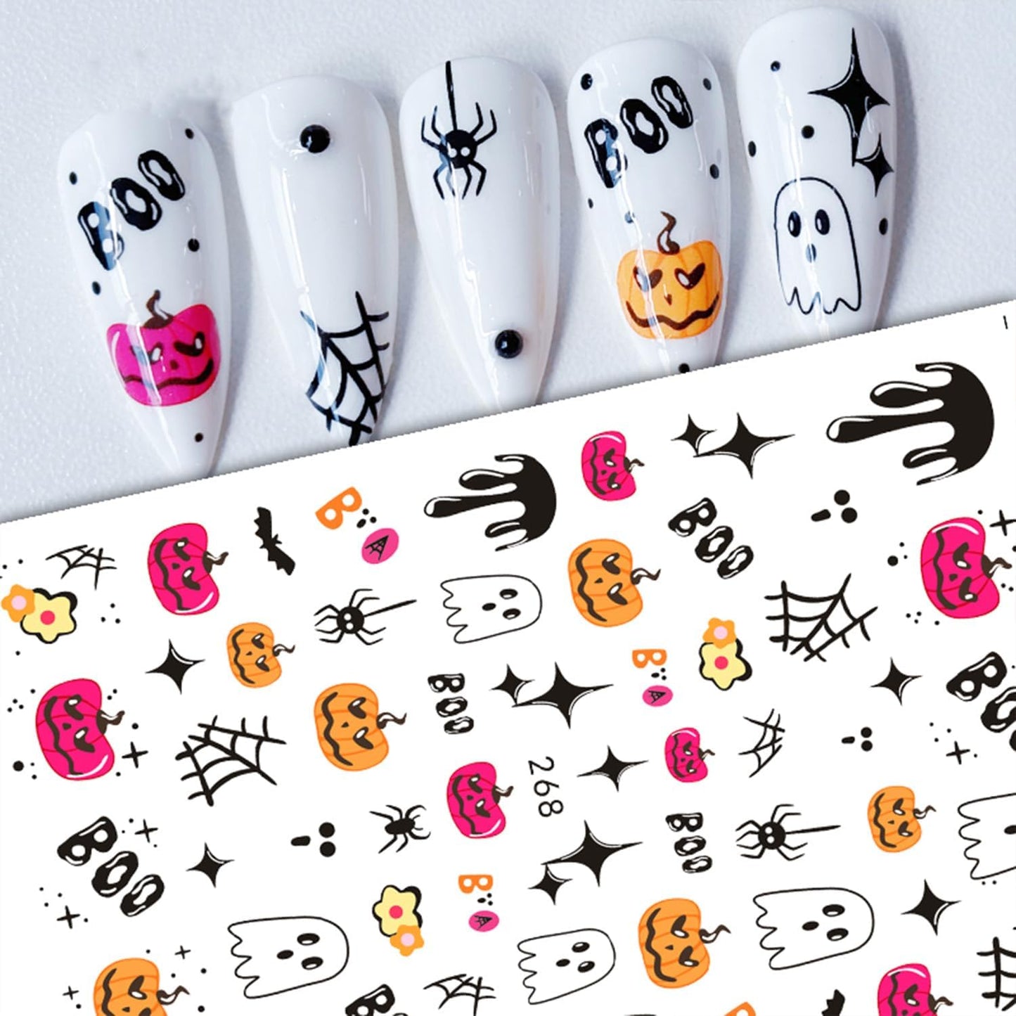Halloween Nail Stickers for Nail Art Cute Ghost Pumpkin Bat Scary Anime 3D Self-Adhesive Nail Decals Nail Art Supplies Nails Design Manicure Stickers for Nails Decoration 6Sheets